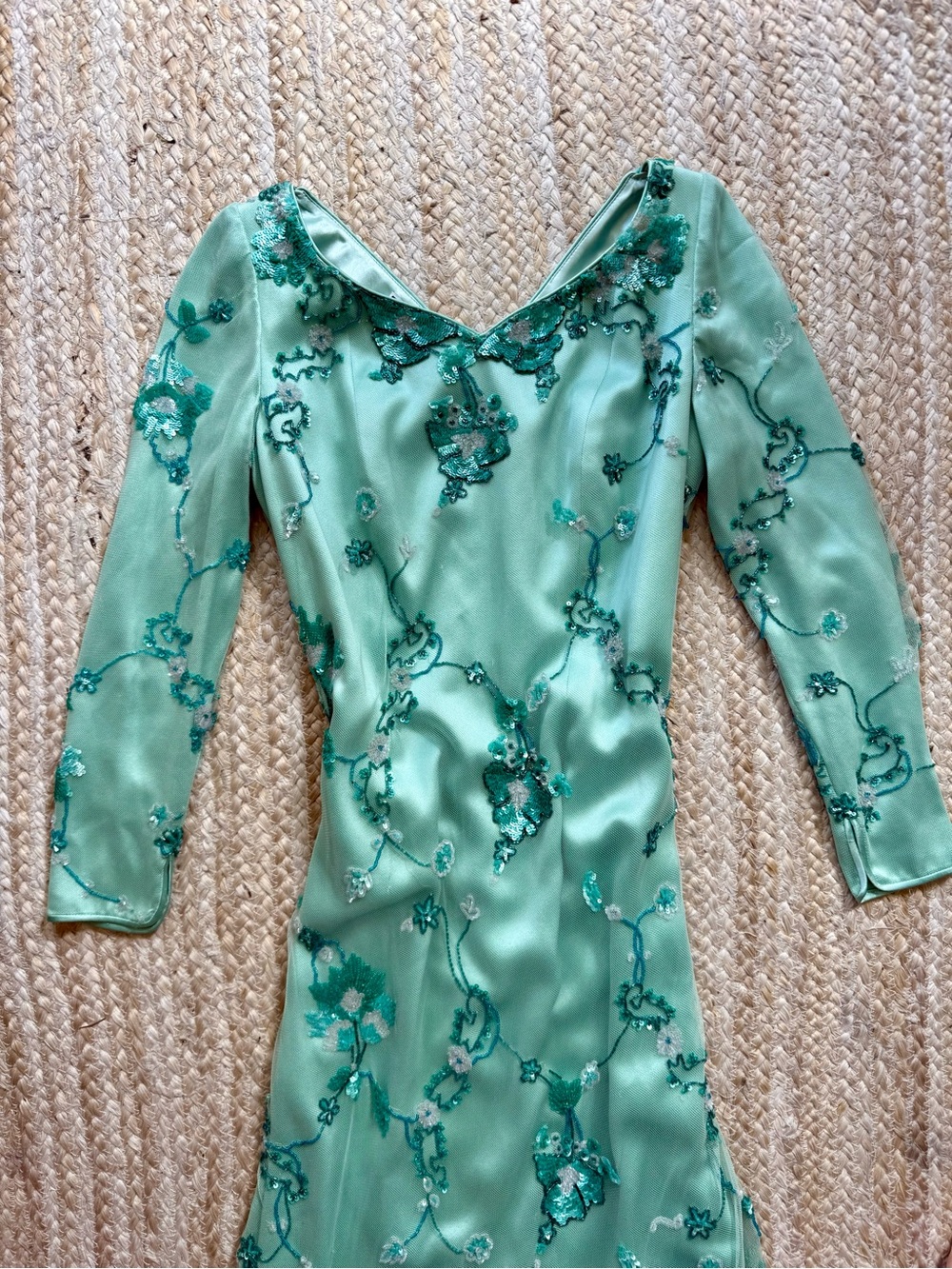 Vintage 100% Silk Embroidered Long Sleeve Gown Dress